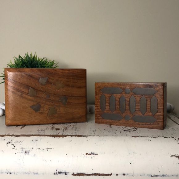 Boho Wooden Brass Inlay Boxes